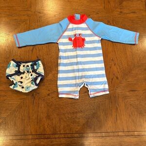 Little Me Red and Blue Baby Rashgaurd swimsuit & swim diaper